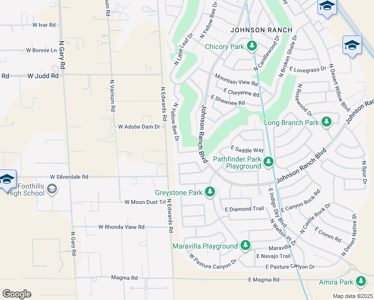 map of restaurants, bars, coffee shops, grocery stores, and more near 120 West Yellow Bee Drive in San Tan Valley