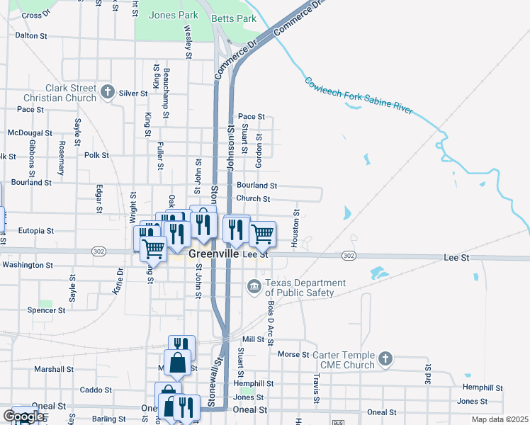 map of restaurants, bars, coffee shops, grocery stores, and more near 2109 Church Street in Greenville