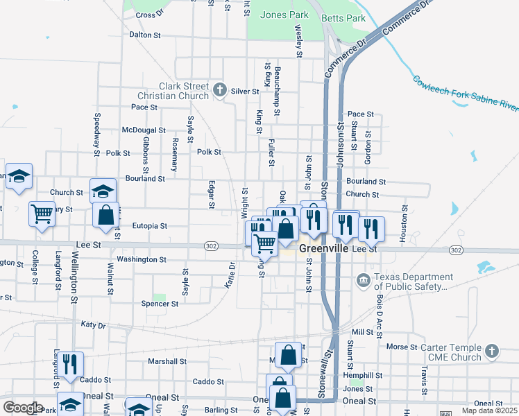 map of restaurants, bars, coffee shops, grocery stores, and more near 2114 King Street in Greenville