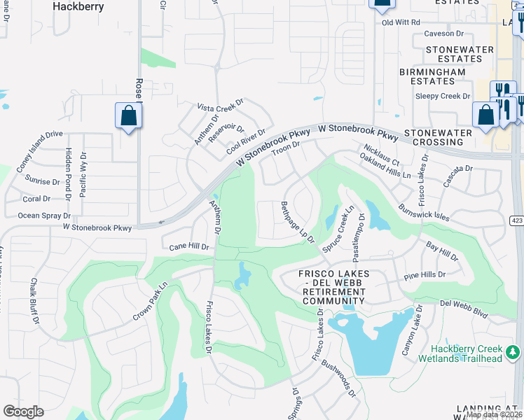 map of restaurants, bars, coffee shops, grocery stores, and more near 1604 Trevino Lane in Frisco