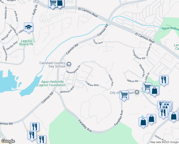 map of restaurants, bars, coffee shops, grocery stores, and more near 5158 Steinbeck Court in Carlsbad