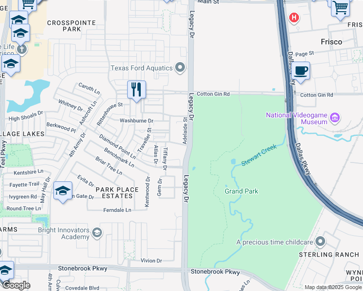 map of restaurants, bars, coffee shops, grocery stores, and more near 4545 Mission Avenue in Frisco