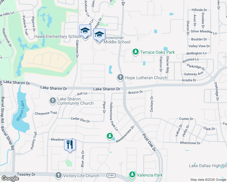 map of restaurants, bars, coffee shops, grocery stores, and more near 2004 Brazos Drive in Corinth