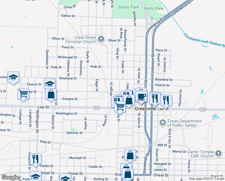 map of restaurants, bars, coffee shops, grocery stores, and more near 2018 Wright Street in Greenville