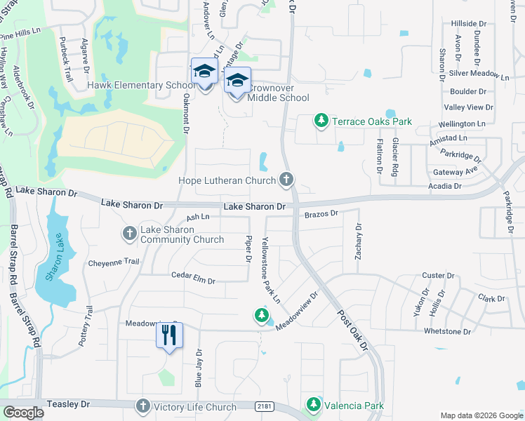map of restaurants, bars, coffee shops, grocery stores, and more near 2004 Brazos Drive in Corinth