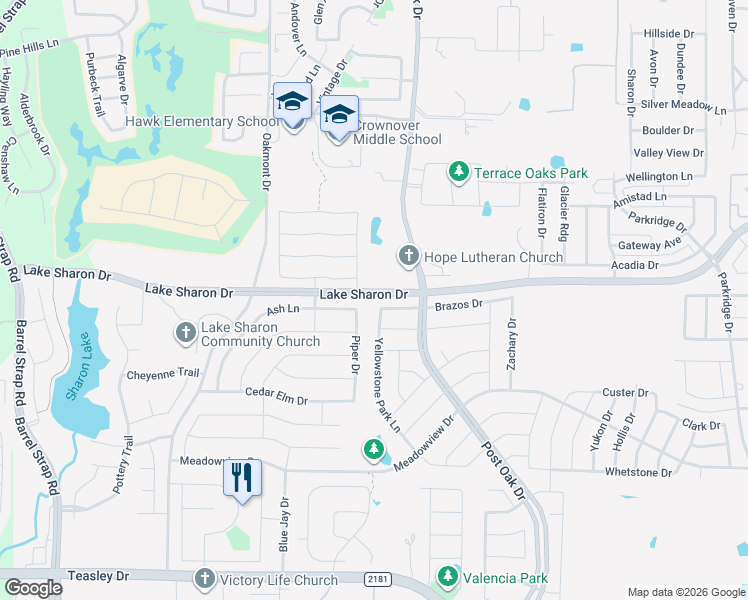 map of restaurants, bars, coffee shops, grocery stores, and more near 2004 Brazos Drive in Corinth