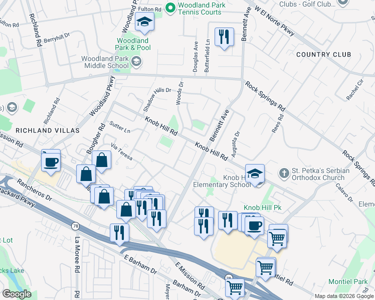 map of restaurants, bars, coffee shops, grocery stores, and more near 430 Via Los Arcos in San Marcos