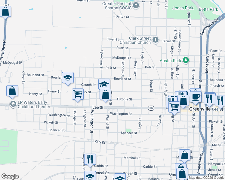 map of restaurants, bars, coffee shops, grocery stores, and more near 2016 Walnut Street in Greenville