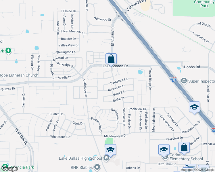 map of restaurants, bars, coffee shops, grocery stores, and more near 3011 Berkshire Lane in Corinth
