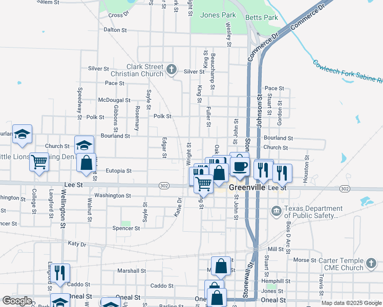 map of restaurants, bars, coffee shops, grocery stores, and more near 2018 Wright Street in Greenville