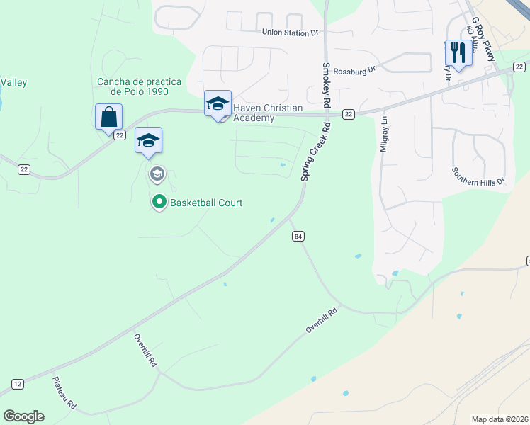 map of restaurants, bars, coffee shops, grocery stores, and more near 5955 Spring Creek Road in Montevallo