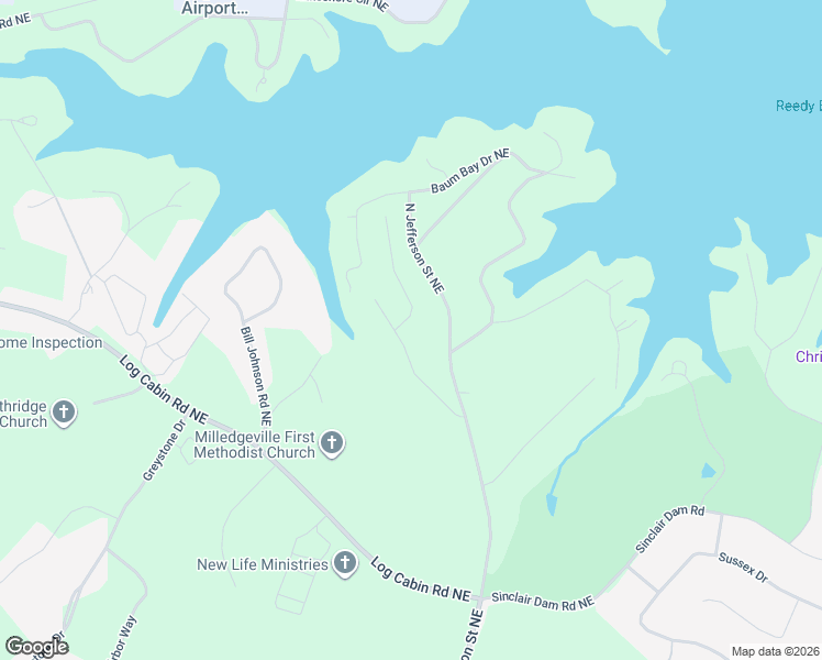 map of restaurants, bars, coffee shops, grocery stores, and more near 119 Eagles Rest Northeast in Milledgeville