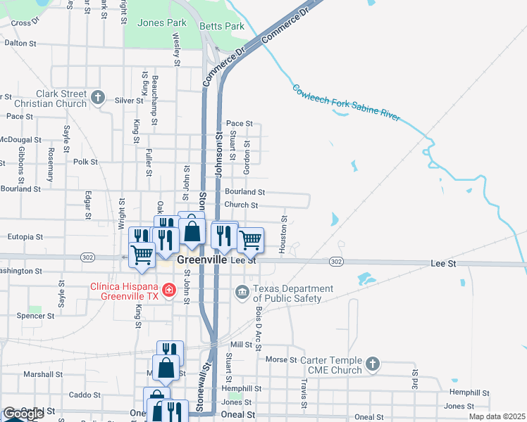 map of restaurants, bars, coffee shops, grocery stores, and more near 2109 Church Street in Greenville