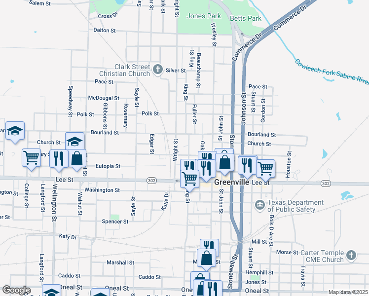 map of restaurants, bars, coffee shops, grocery stores, and more near 2114 King Street in Greenville