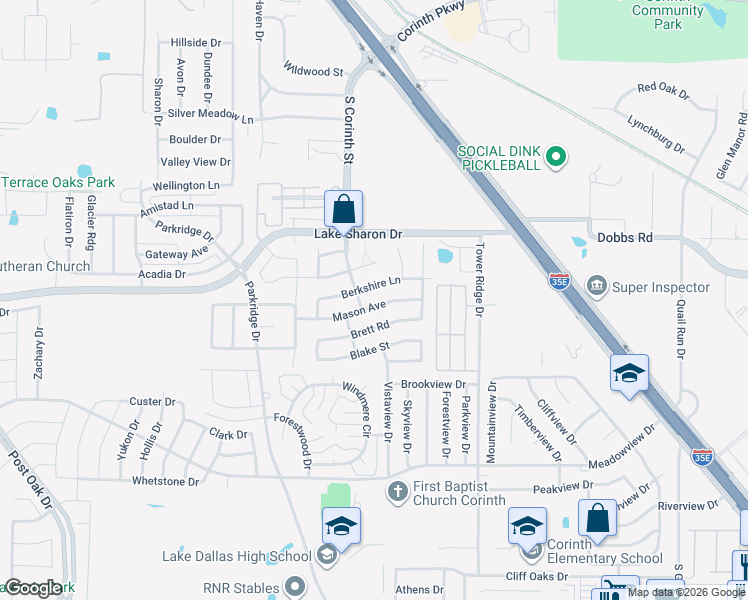 map of restaurants, bars, coffee shops, grocery stores, and more near 3105 Mason Avenue in Corinth