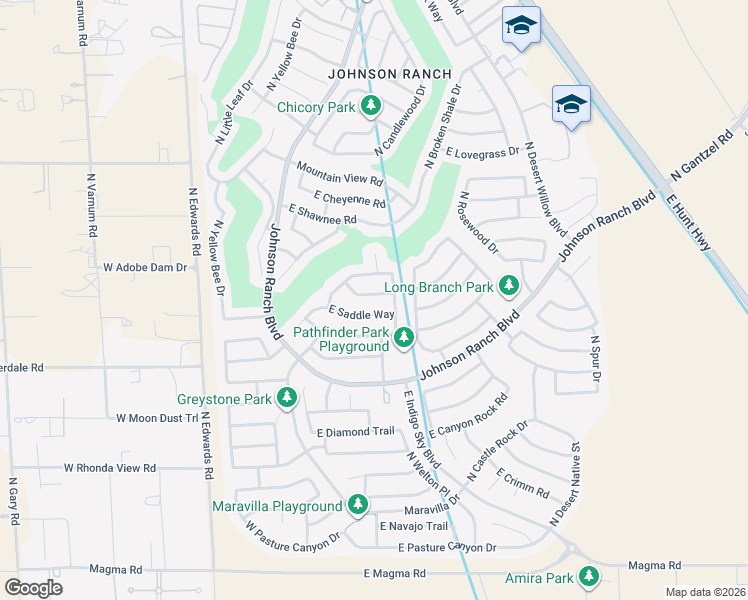 map of restaurants, bars, coffee shops, grocery stores, and more near 411 East Palomino Way in Queen Creek