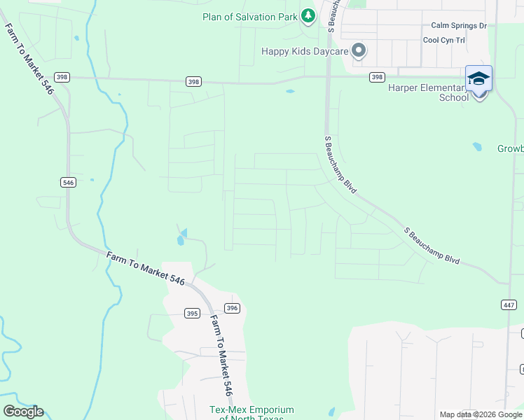 map of restaurants, bars, coffee shops, grocery stores, and more near 7586 County Road 396 in Princeton