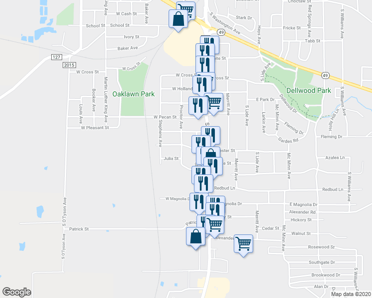 map of restaurants, bars, coffee shops, grocery stores, and more near 1501 Proctor Avenue in Mount Pleasant