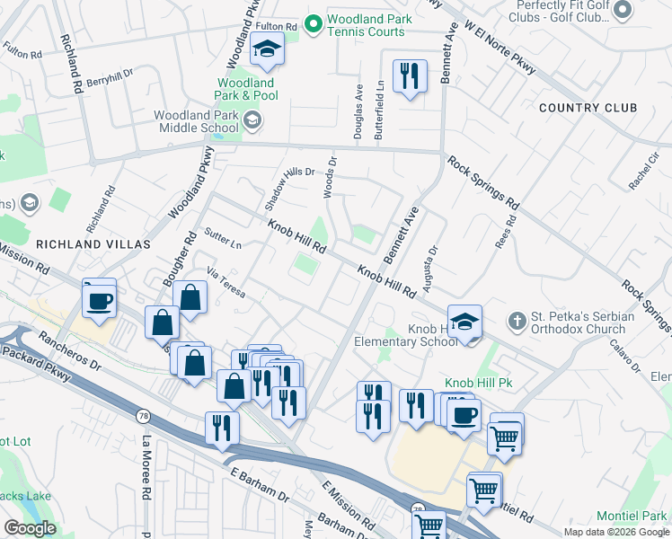 map of restaurants, bars, coffee shops, grocery stores, and more near 430 Via Los Arcos in San Marcos