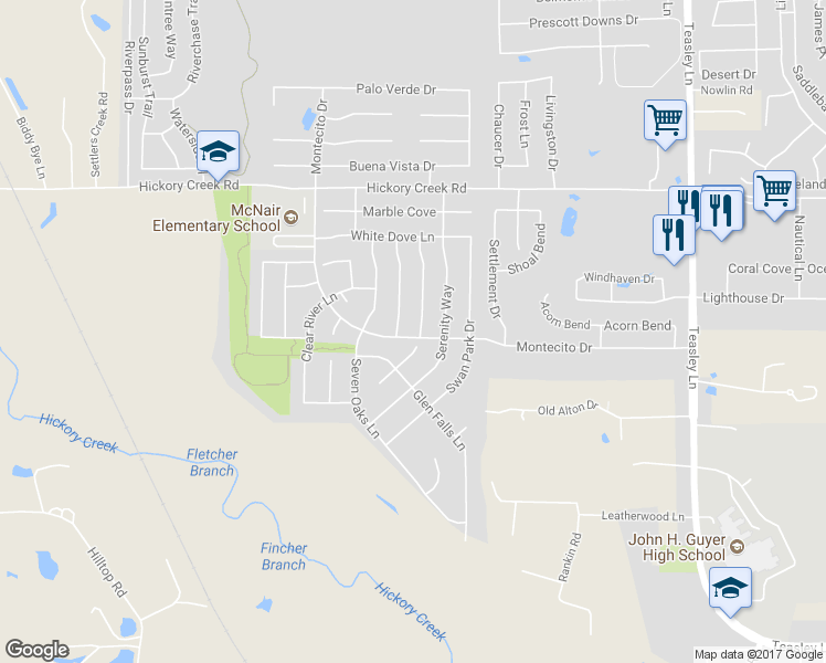 map of restaurants, bars, coffee shops, grocery stores, and more near 8208 Hidden Path Lane in Denton