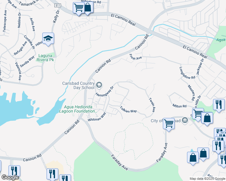 map of restaurants, bars, coffee shops, grocery stores, and more near 5113 Steinbeck Court in Carlsbad