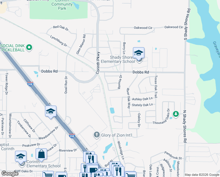 map of restaurants, bars, coffee shops, grocery stores, and more near 4301 Winnetka Road in Corinth