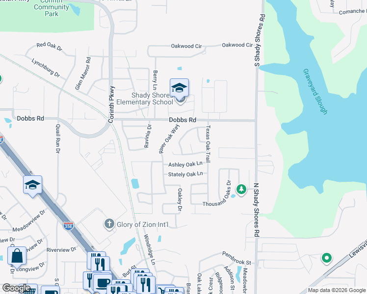 map of restaurants, bars, coffee shops, grocery stores, and more near 772 Lacey Oak Lane in Lake Dallas
