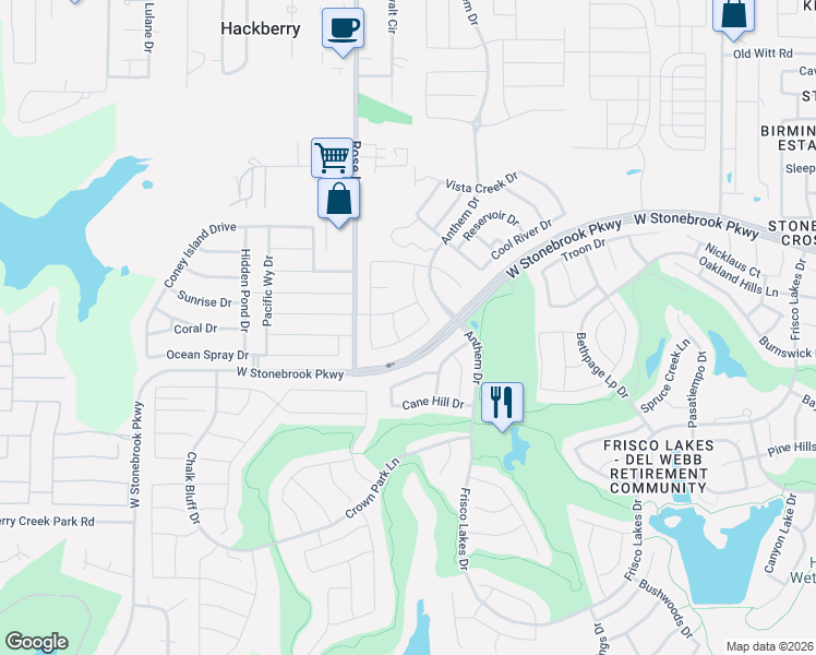 map of restaurants, bars, coffee shops, grocery stores, and more near 2222 Beachfront Drive in Frisco