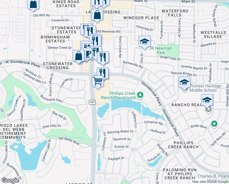 map of restaurants, bars, coffee shops, grocery stores, and more near 520 Bannerdale Boulevard in Frisco