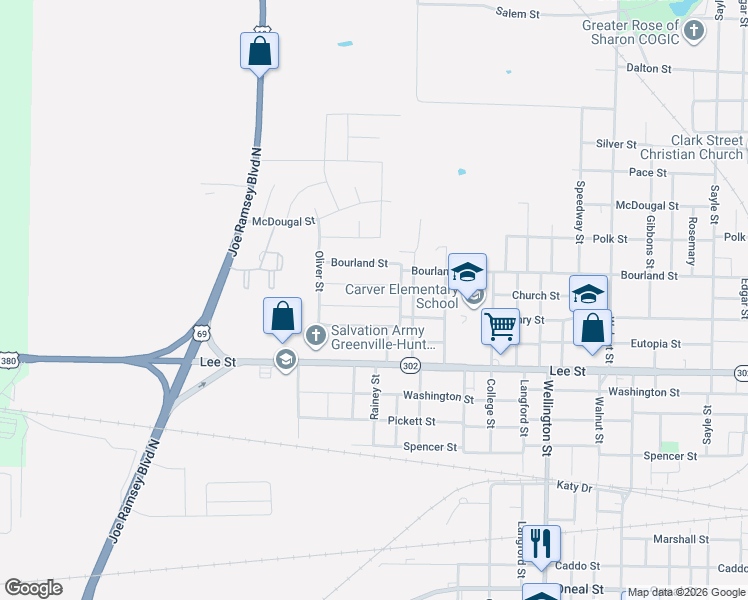 map of restaurants, bars, coffee shops, grocery stores, and more near 4806 Jefferson Street in Greenville
