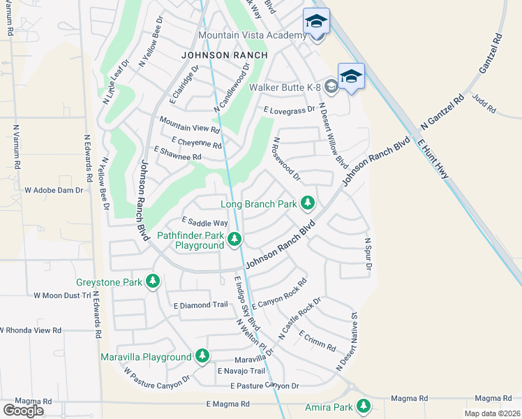 map of restaurants, bars, coffee shops, grocery stores, and more near 694 East Saddle Way in San Tan Valley
