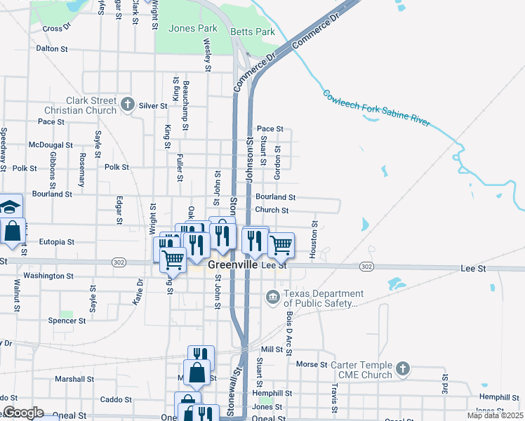 map of restaurants, bars, coffee shops, grocery stores, and more near 2311 Church Street in Greenville