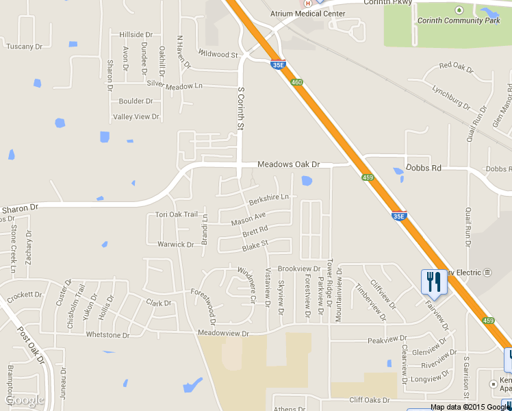 map of restaurants, bars, coffee shops, grocery stores, and more near 3104 Berkshire Lane in Corinth