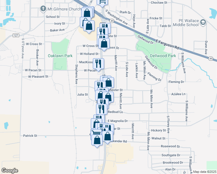 map of restaurants, bars, coffee shops, grocery stores, and more near 1317 South Jefferson Avenue in Mount Pleasant