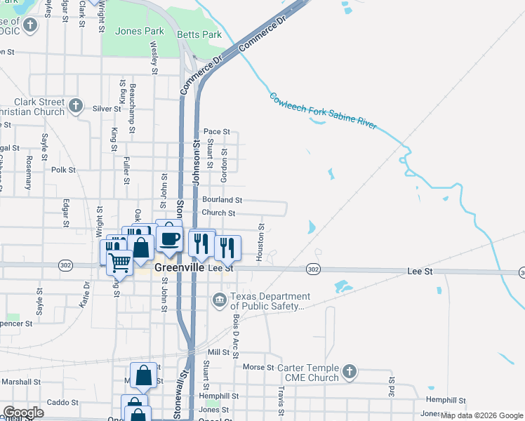 map of restaurants, bars, coffee shops, grocery stores, and more near 1912 Church Street in Greenville