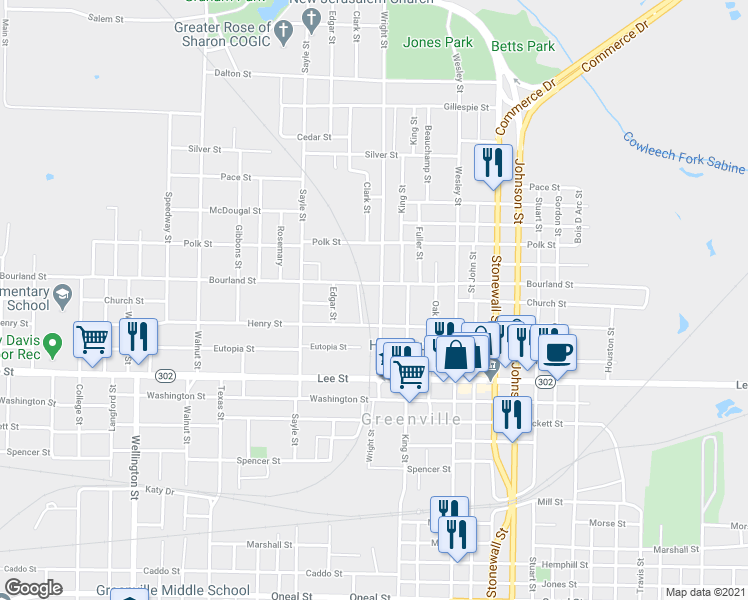 map of restaurants, bars, coffee shops, grocery stores, and more near 2018 Wright Street in Greenville