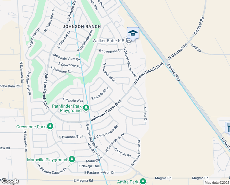 map of restaurants, bars, coffee shops, grocery stores, and more near 891 East Mule Train Trail in San Tan Valley