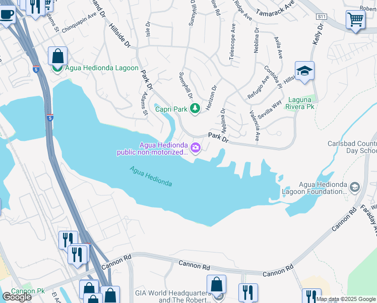 map of restaurants, bars, coffee shops, grocery stores, and more near 4700 Bayshore Drive in Carlsbad