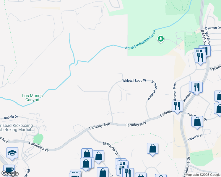map of restaurants, bars, coffee shops, grocery stores, and more near 2820 Whiptail Loop West in Carlsbad