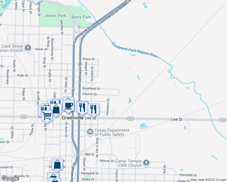 map of restaurants, bars, coffee shops, grocery stores, and more near 1912 Church Street in Greenville