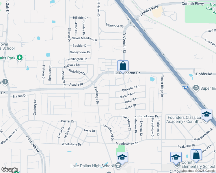 map of restaurants, bars, coffee shops, grocery stores, and more near 2602 Brandi Lane in Corinth