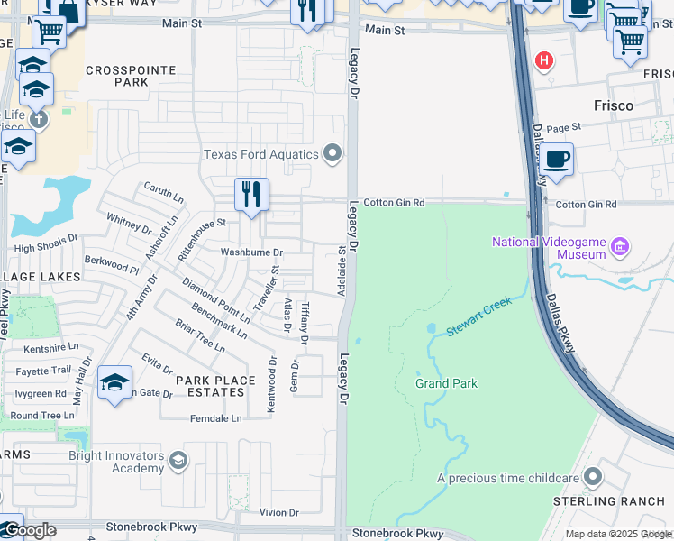 map of restaurants, bars, coffee shops, grocery stores, and more near 4545 Mission Avenue in Frisco