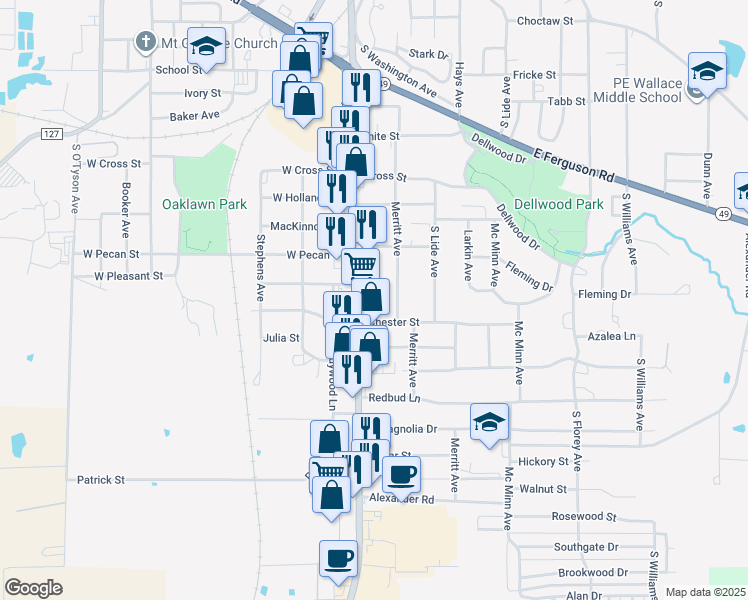 map of restaurants, bars, coffee shops, grocery stores, and more near 1317 South Jefferson Avenue in Mount Pleasant
