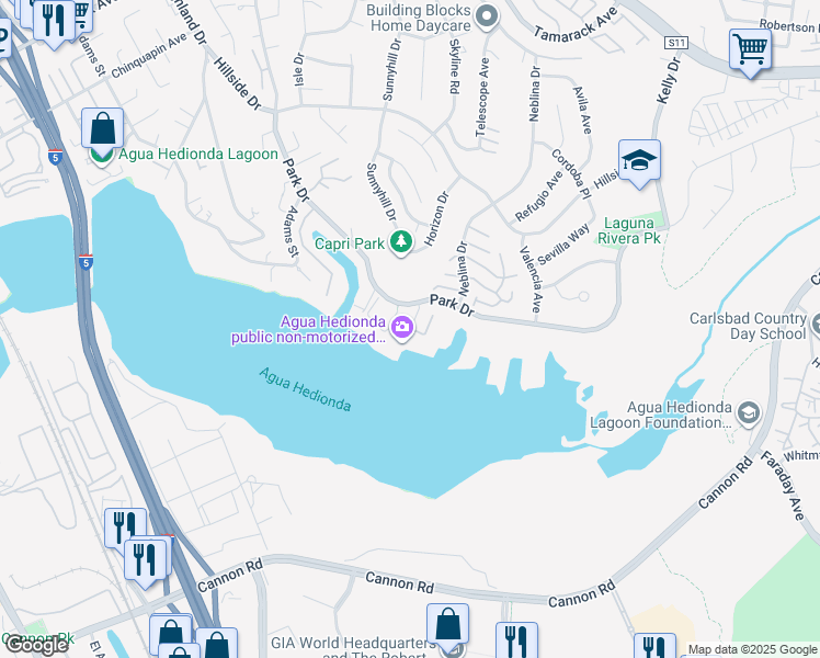 map of restaurants, bars, coffee shops, grocery stores, and more near 4700 Bayshore Drive in Carlsbad