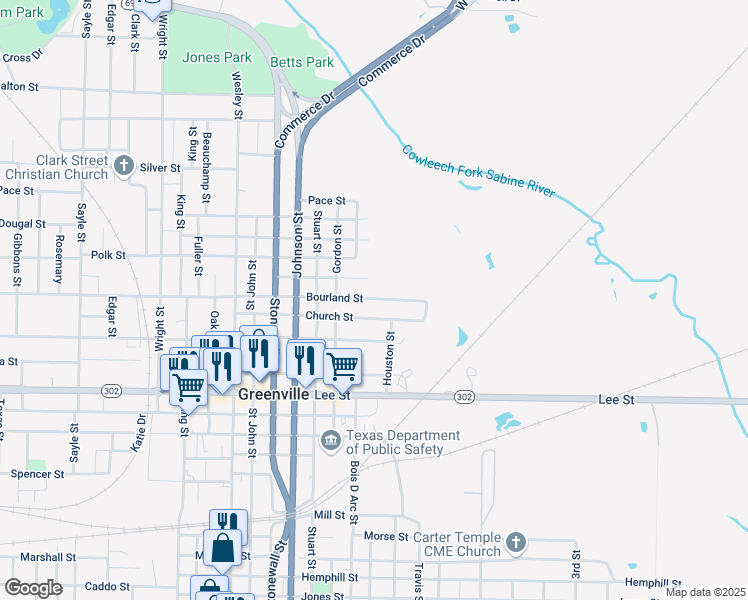 map of restaurants, bars, coffee shops, grocery stores, and more near 2109 Church Street in Greenville