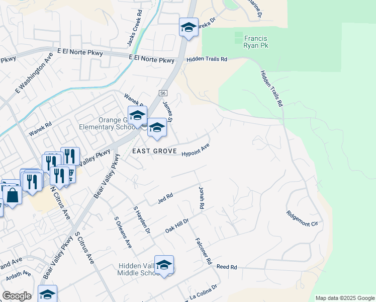 map of restaurants, bars, coffee shops, grocery stores, and more near 2930 Hypoint Avenue in Escondido