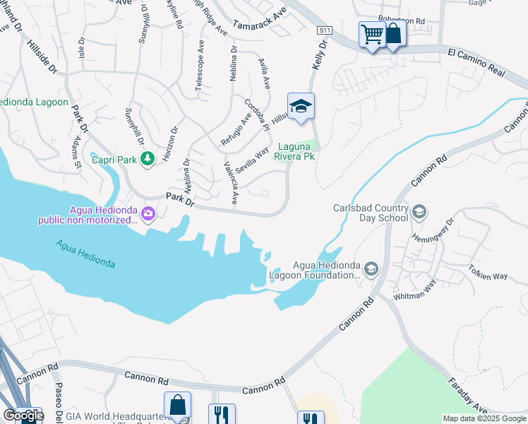 map of restaurants, bars, coffee shops, grocery stores, and more near 4866 Park Drive in Carlsbad
