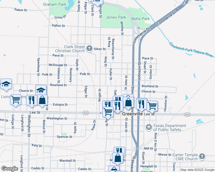 map of restaurants, bars, coffee shops, grocery stores, and more near 2000 King Street in Greenville
