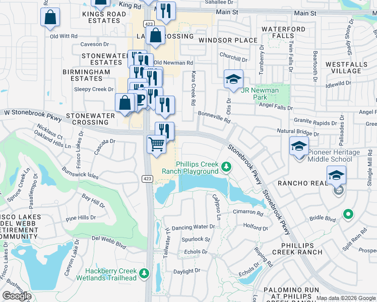 map of restaurants, bars, coffee shops, grocery stores, and more near 506 Quarter Horse Lane in Frisco
