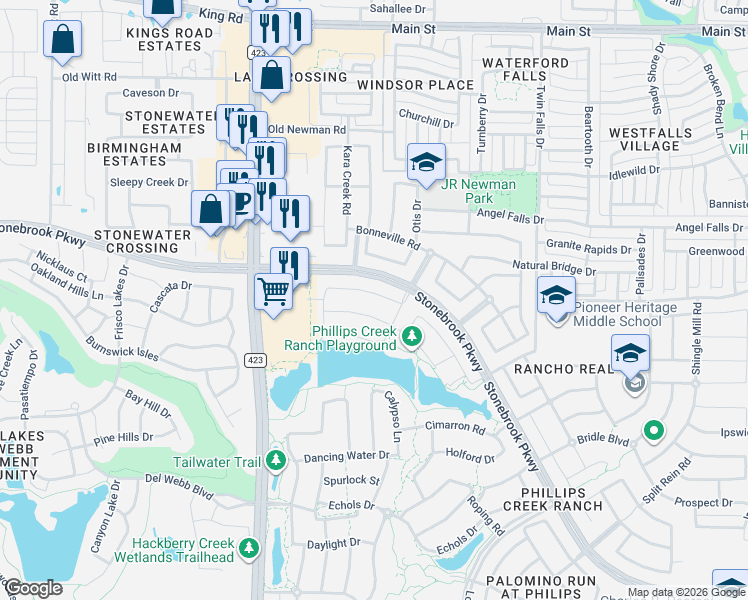 map of restaurants, bars, coffee shops, grocery stores, and more near 674 Quarter Horse Lane in Frisco